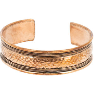 Pulsera de cobre Samsara artesanal, símbolo del ciclo de vida y reencarnación con beneficios del cobre.